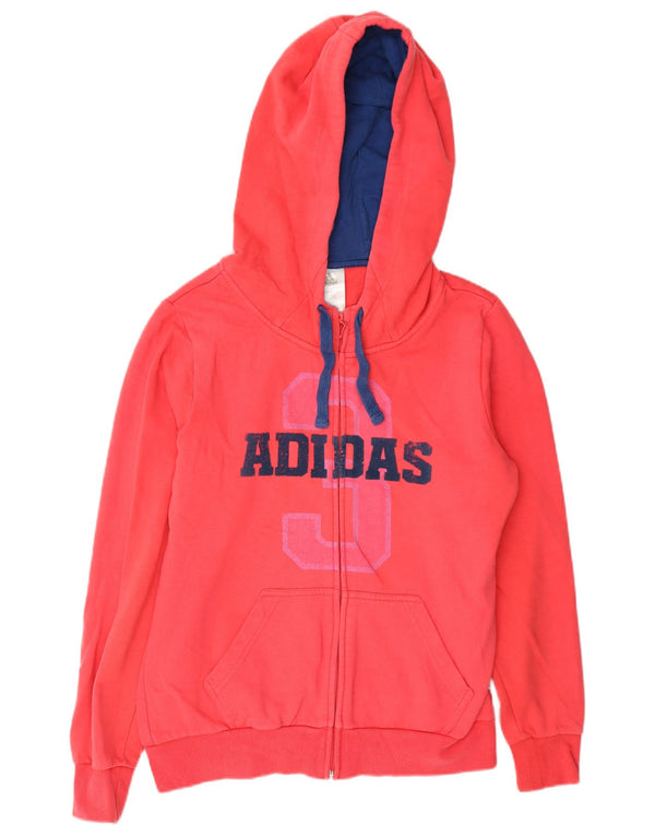 Suéter feminino Adidas com capuz e zíper gráfico UK 14 algodão vermelho médio
