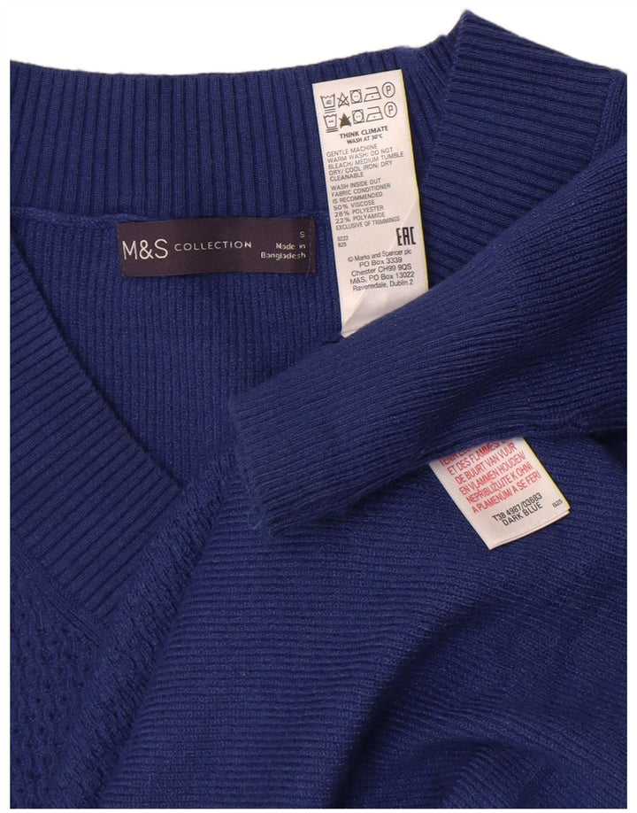 Suéter feminino Marks & Spencer com decote em V Reino Unido 10 viscose azul pequena