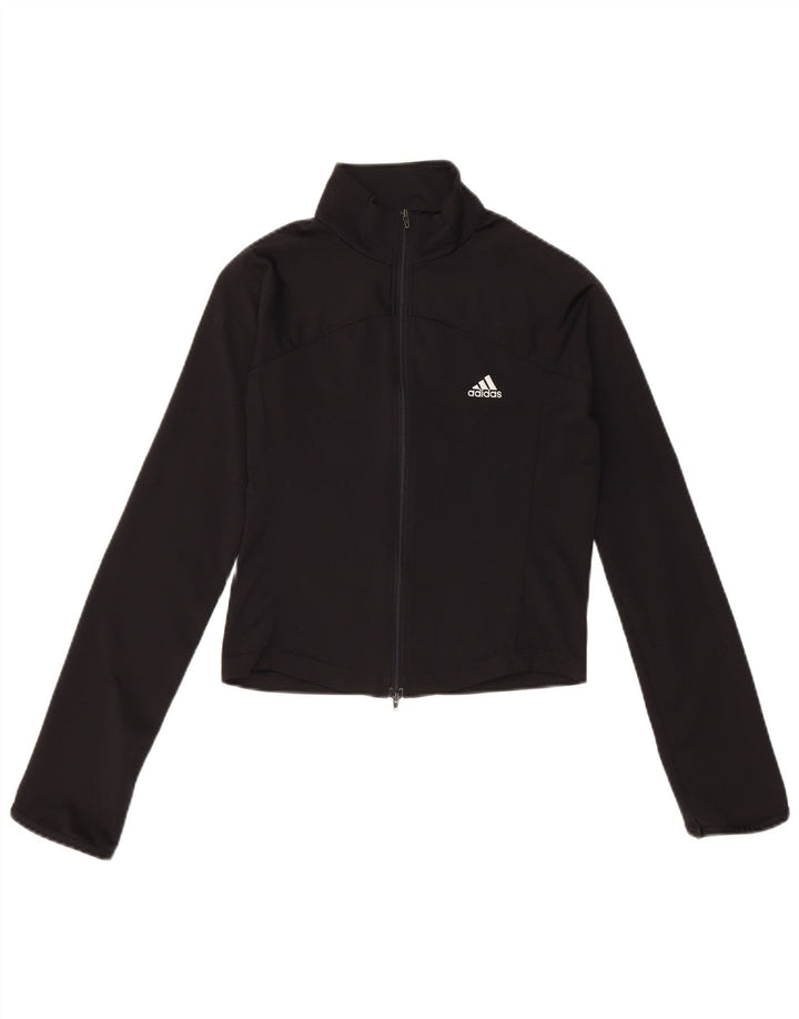 Adidas Womens Crop Tracksuit Top Jacket UK 10 Pequeno Poliéster Preto