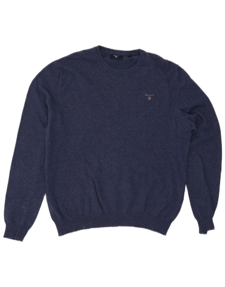 Suéter masculino Gant com gola redonda e lã azul marinho XL