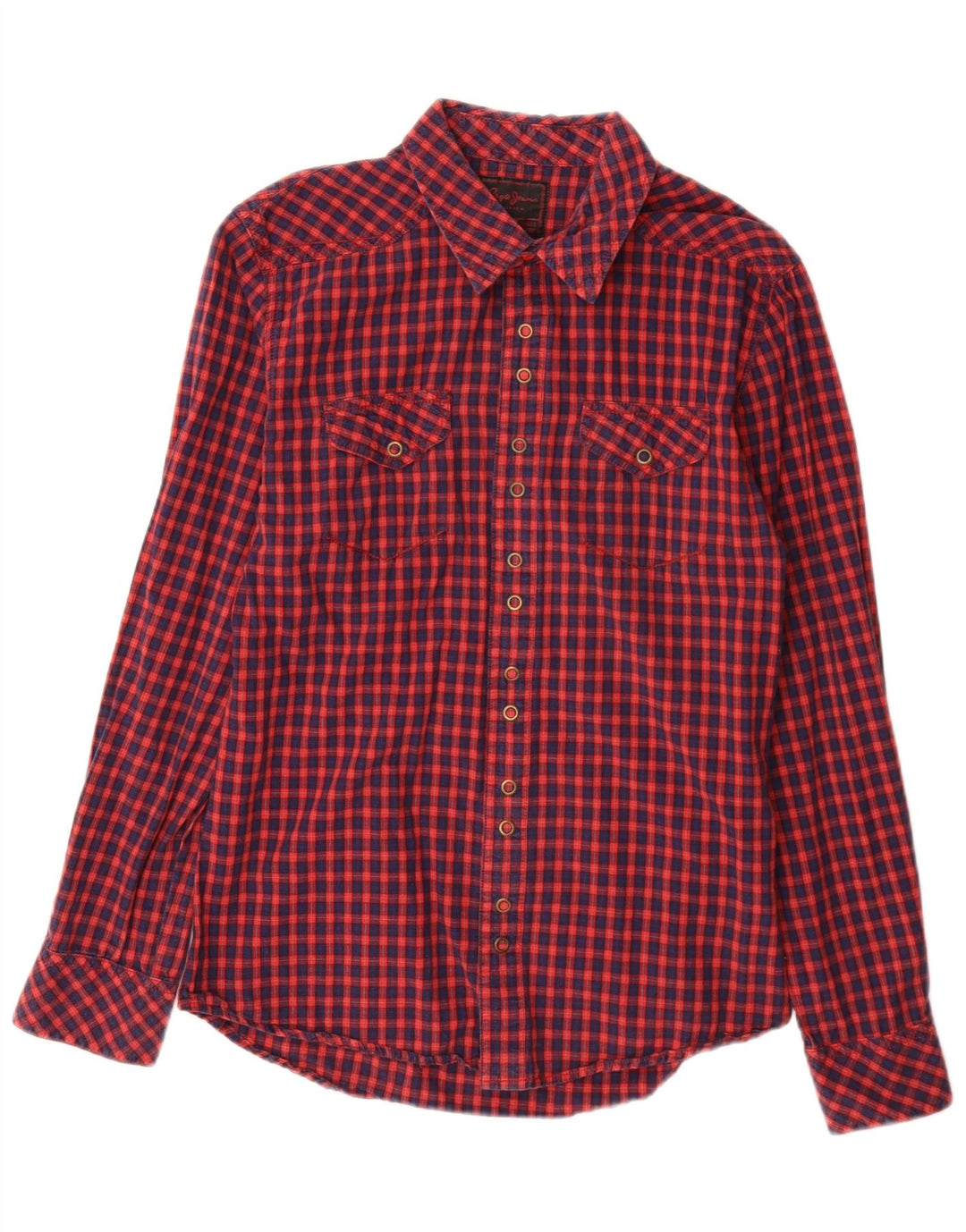 PEPE Jeans Camisa masculina de flanela gráfica pequena vermelha algodão guingão