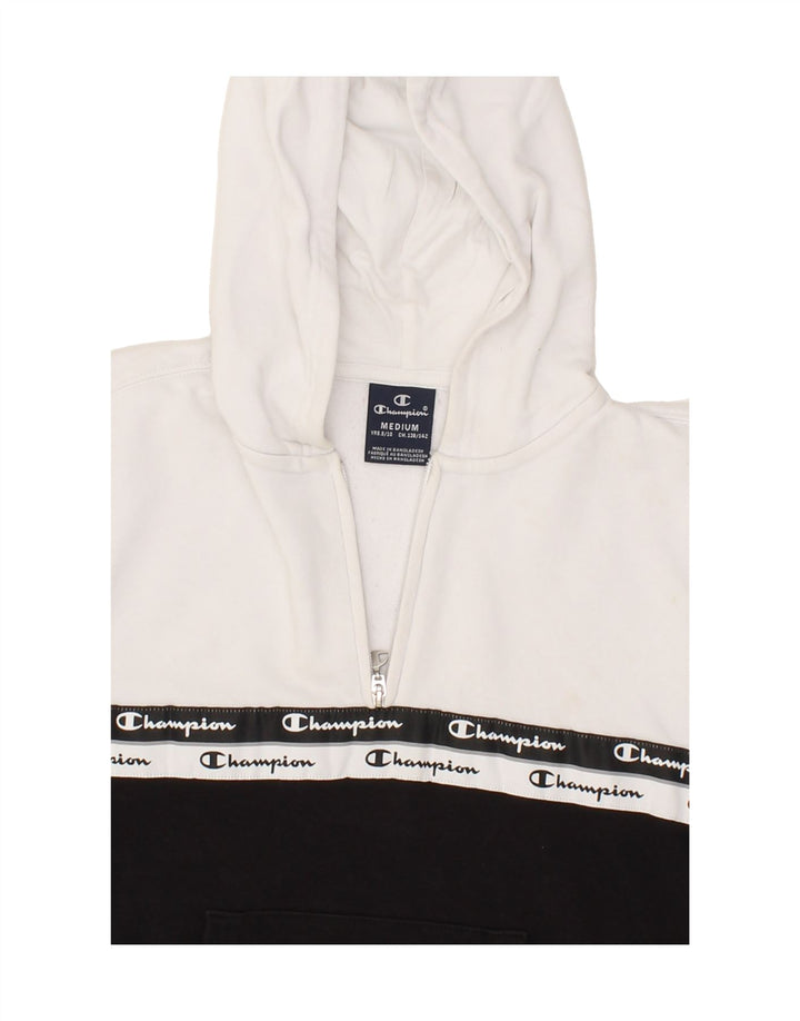 CHAMPION Boys Hoodie Jumper 9-10 Years Medium White Colourblock Cotton Vintage Champion and Second-Hand Champion from Messina Hembry 