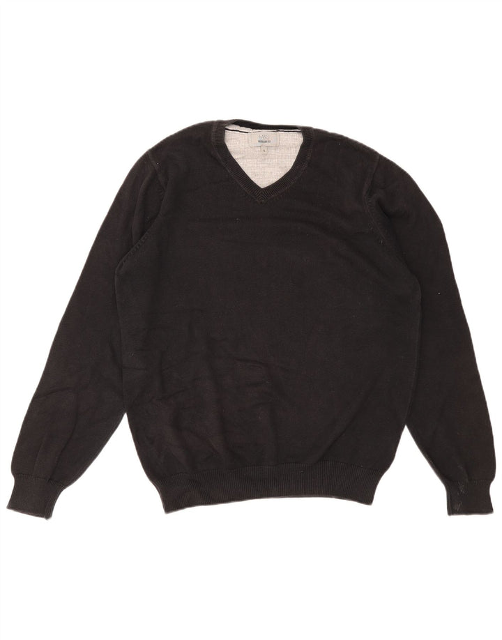 Suéter masculino Marks & Spencer de ajuste regular com decote em V, pequeno algodão preto
