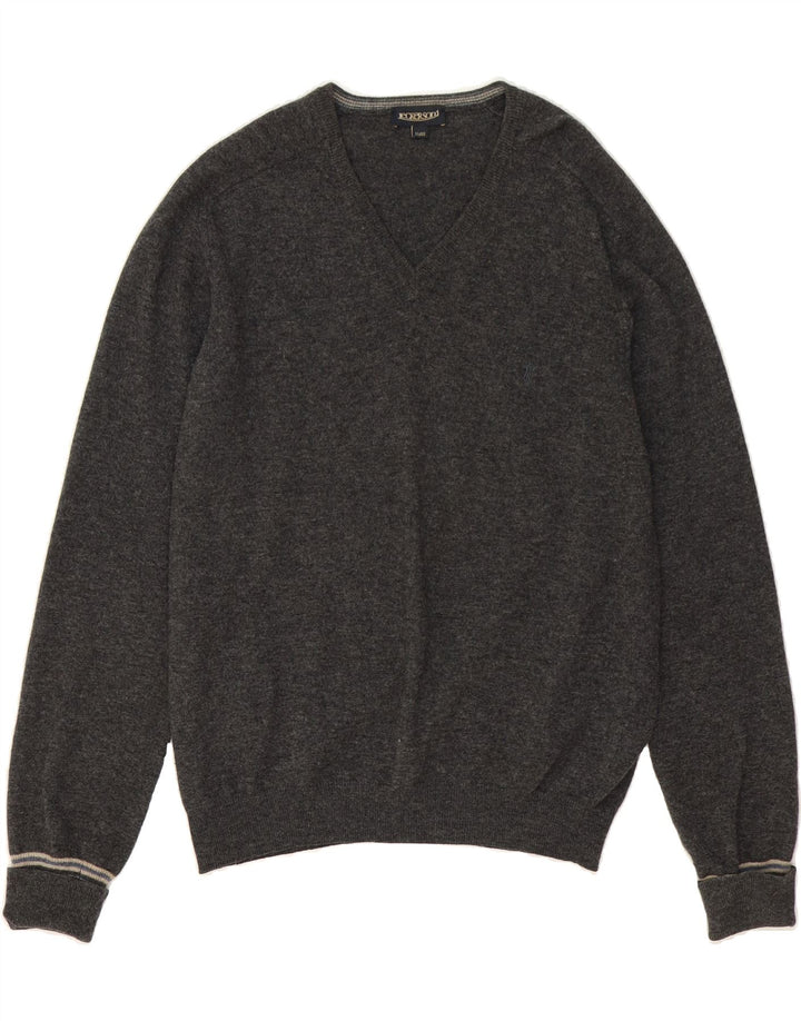 JECKERSON Mens V-Neck Jumper Sweater XL Grey Merino Wool Vintage Jeckerson and Second-Hand Jeckerson from Messina Hembry 