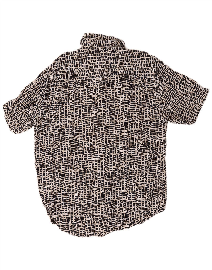 Camisa masculina vintage de manga curta grande preta geométrica