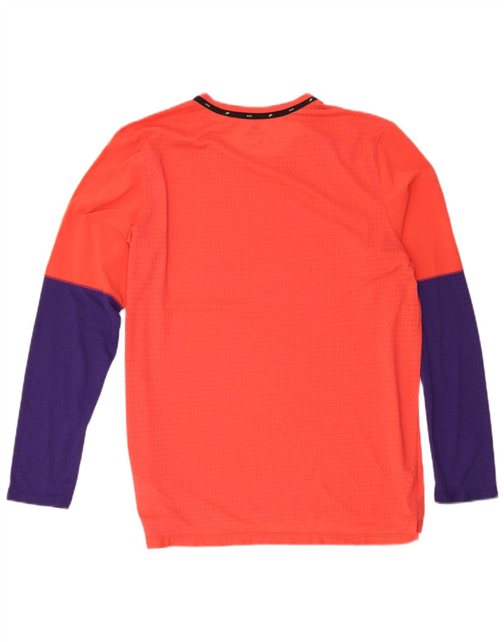 Top gráfico Nike masculino Dri Fit manga comprida grande bloco colorido laranja