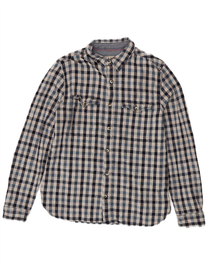 Camisa masculina de flanela Fat Face algodão xadrez azul médio