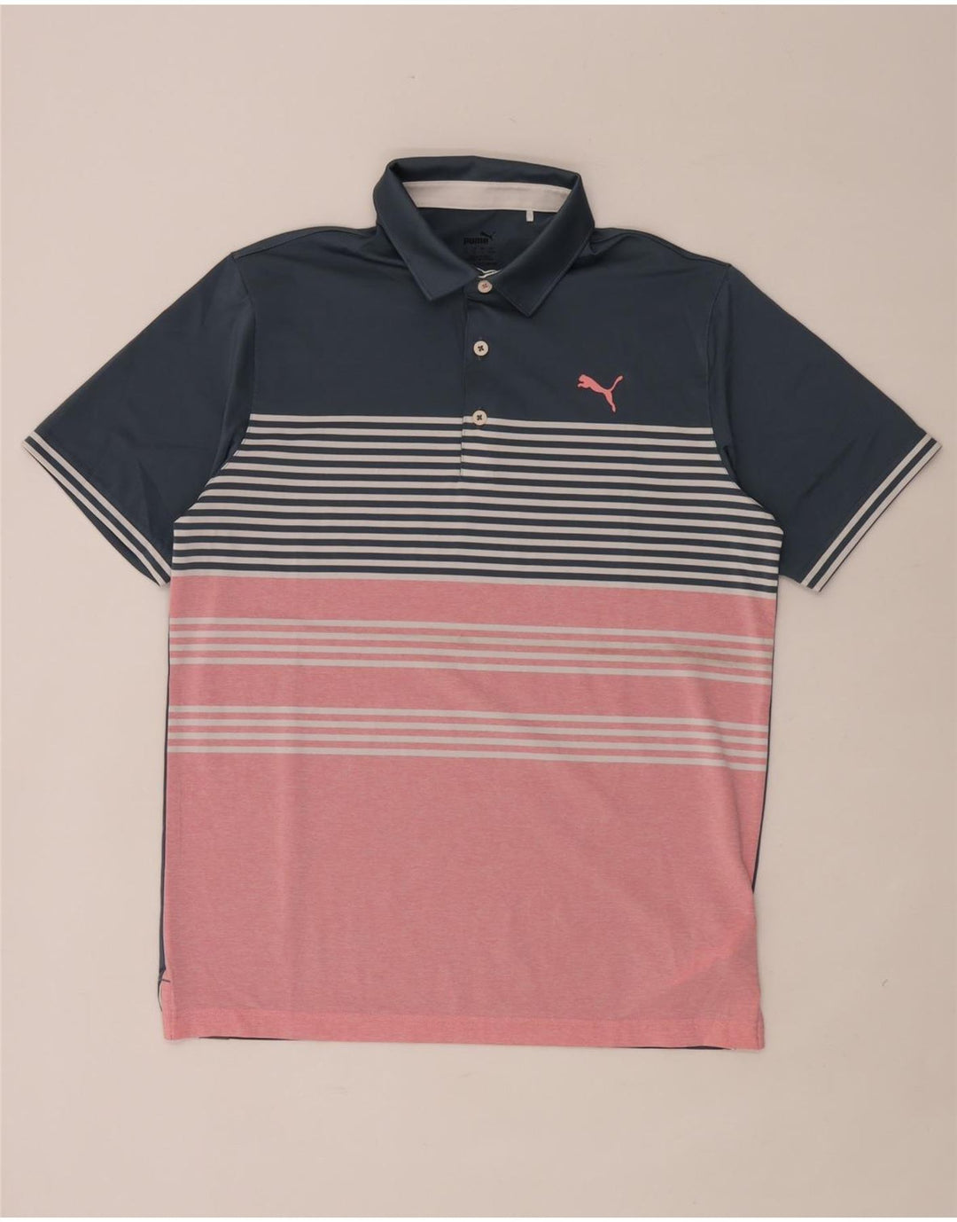 Camisa polo masculina Puma média azul marinho listrada de poliéster
