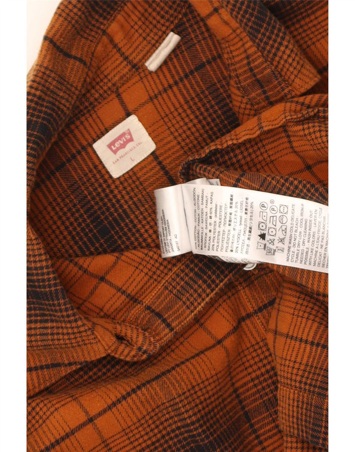 Camisa feminina de flanela grande Levi's Reino Unido 16 grande algodão xadrez laranja