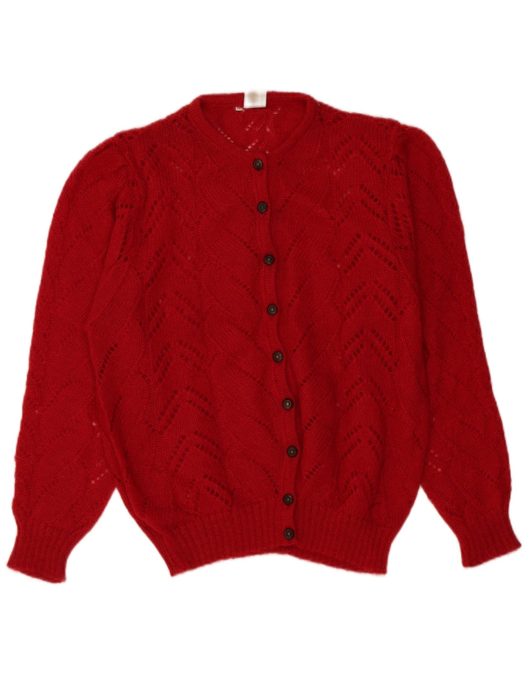 Suéter cardigã feminino vintage transparente grande Reino Unido 14 vermelho médio
