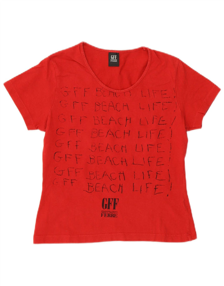 Gianfranco Ferre Camiseta Feminina Crop Graphic Top IT 42 Médio Vermelho