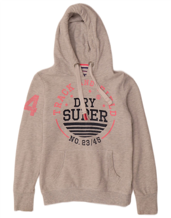 Jumper feminino com capuz gráfico SUPERDRY Reino Unido 10 algodão cinza pequeno