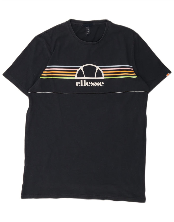 Camiseta masculina gráfica ELLESSE Top médio listrado azul marinho