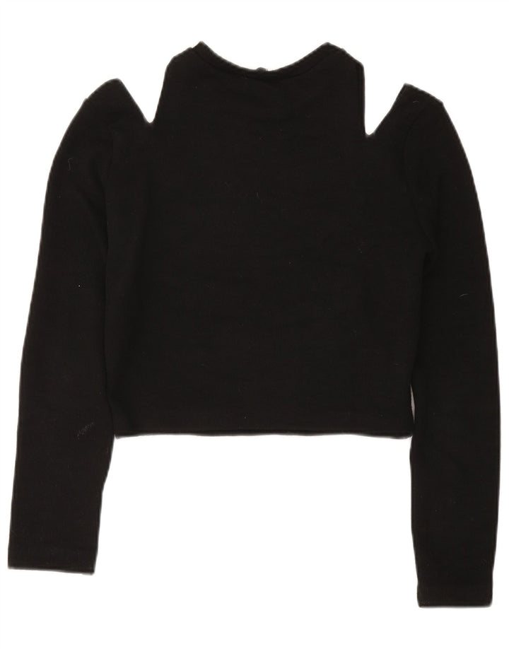 Zara Top feminino de manga comprida com ombro de fora UK 12 poliéster preto médio