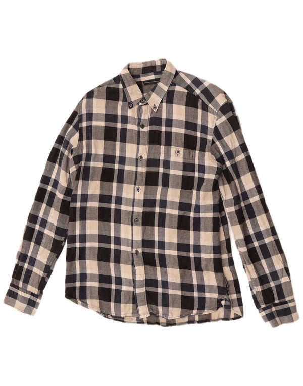 Camisa masculina de flanela French Connection médio algodão xadrez azul marinho