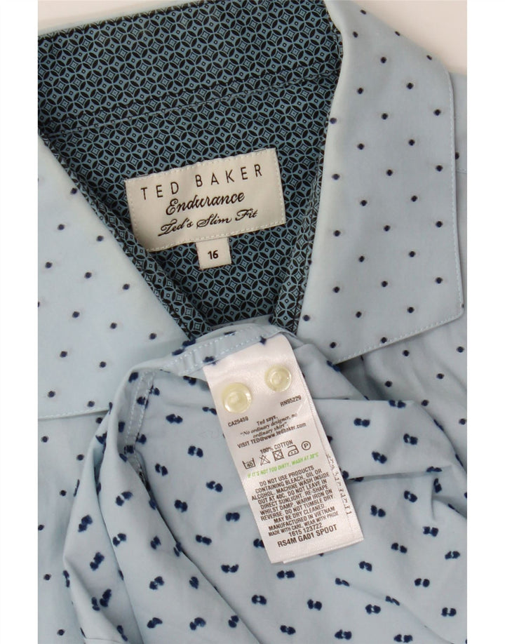 Camisa masculina slim fit TED BAKER tamanho 16 grande algodão com bolinhas azuis