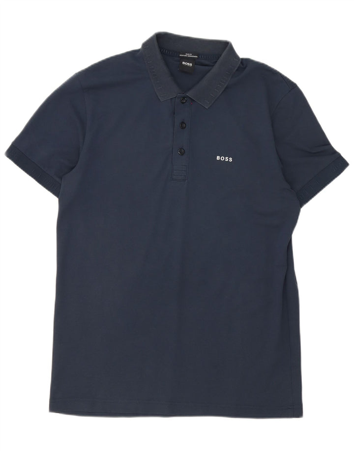 Camisa polo masculina Hugo Boss Slim Fit azul marinho médio