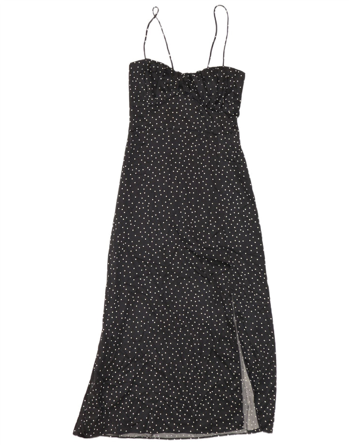 Vestido slip feminino Zara UK 12 médio preto bolinhas poliéster