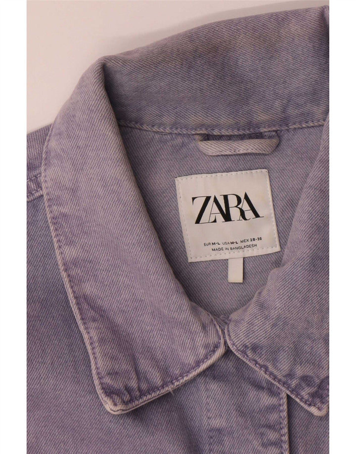 Jaqueta jeans oversized feminina Zara Reino Unido 14 algodão roxo médio
