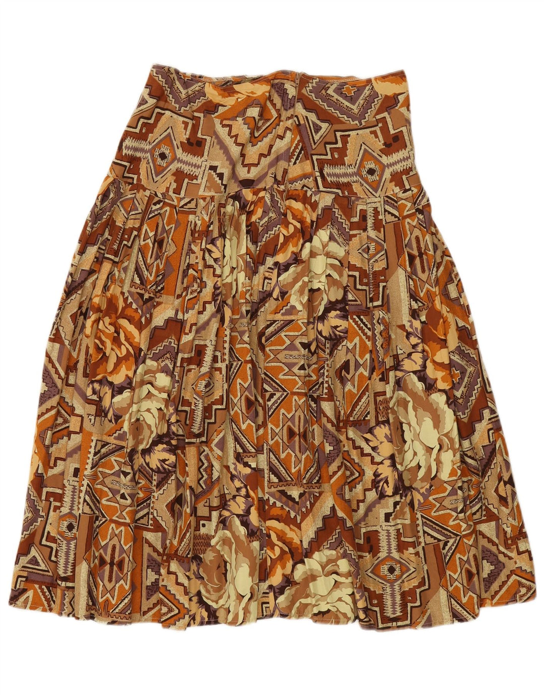 Saia plissada feminina VINTAGE médio W30 marrom patchwork algodão