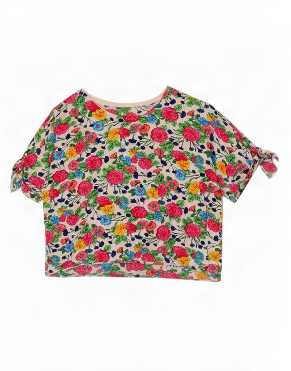 Blusa cropped feminina vintage UK 14 médio floral multicolorido