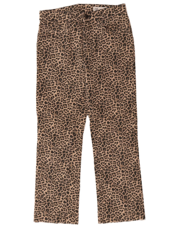 Zara Calça feminina reta casual UE 38 pequena W28 L26 marrom estampa animal