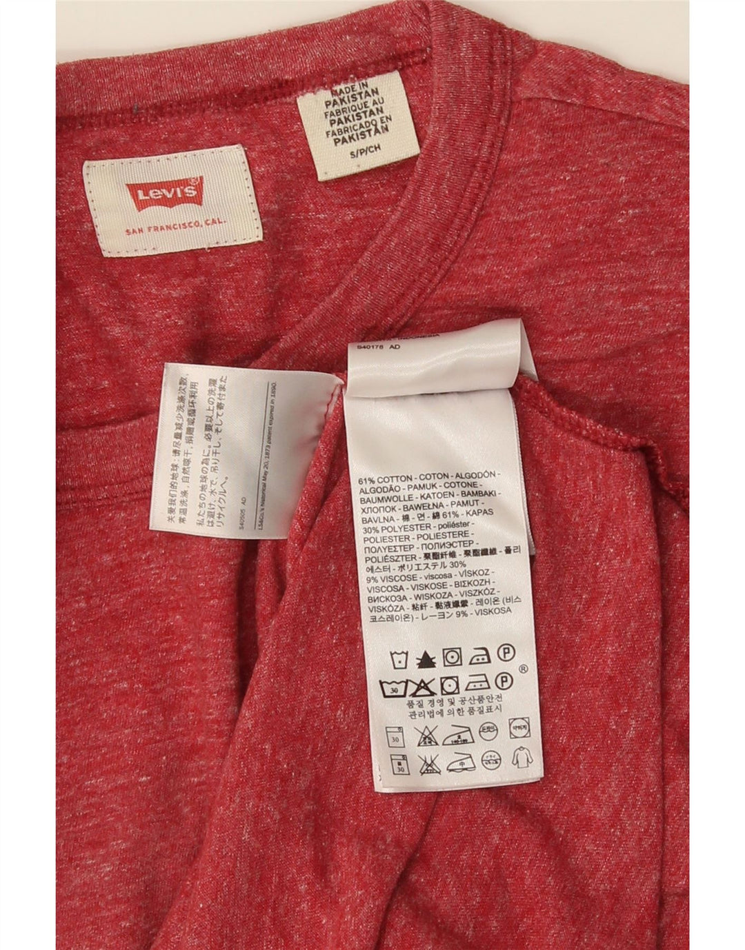 Camiseta masculina LEVI'S top pequeno algodão manchado vermelho