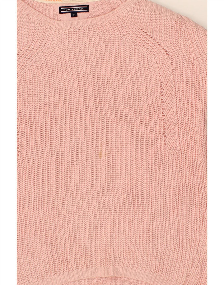 TOMMY HILFIGER Girls Boat Neck Jumper Sweater 13-14 Years Pink Cotton Vintage Tommy Hilfiger and Second-Hand Tommy Hilfiger from Messina Hembry 