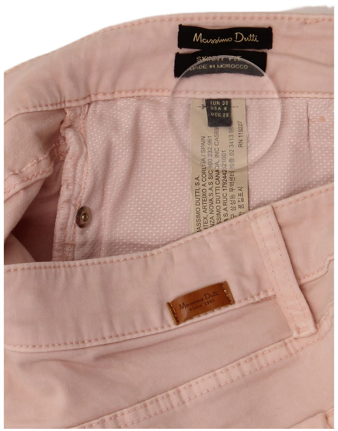 Jeans skinny feminino Massimo Dutti EU 38 pequeno W28 L29 algodão rosa