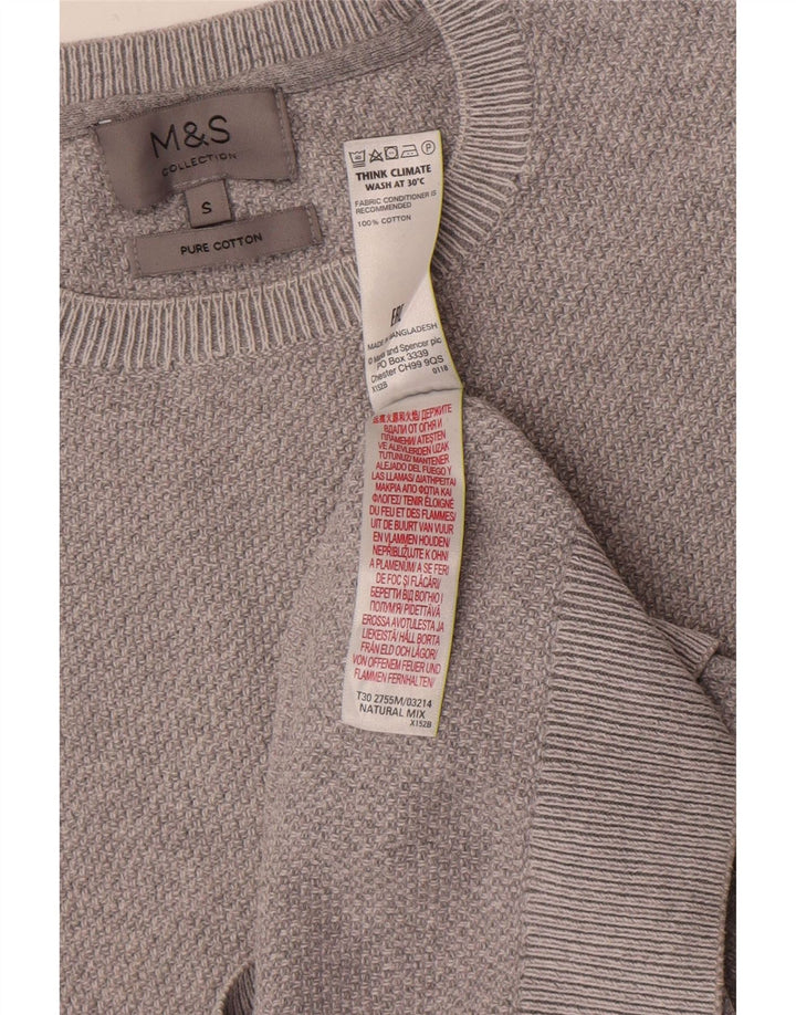 Suéter masculino Marks & Spencer com gola redonda e algodão cinza pequeno