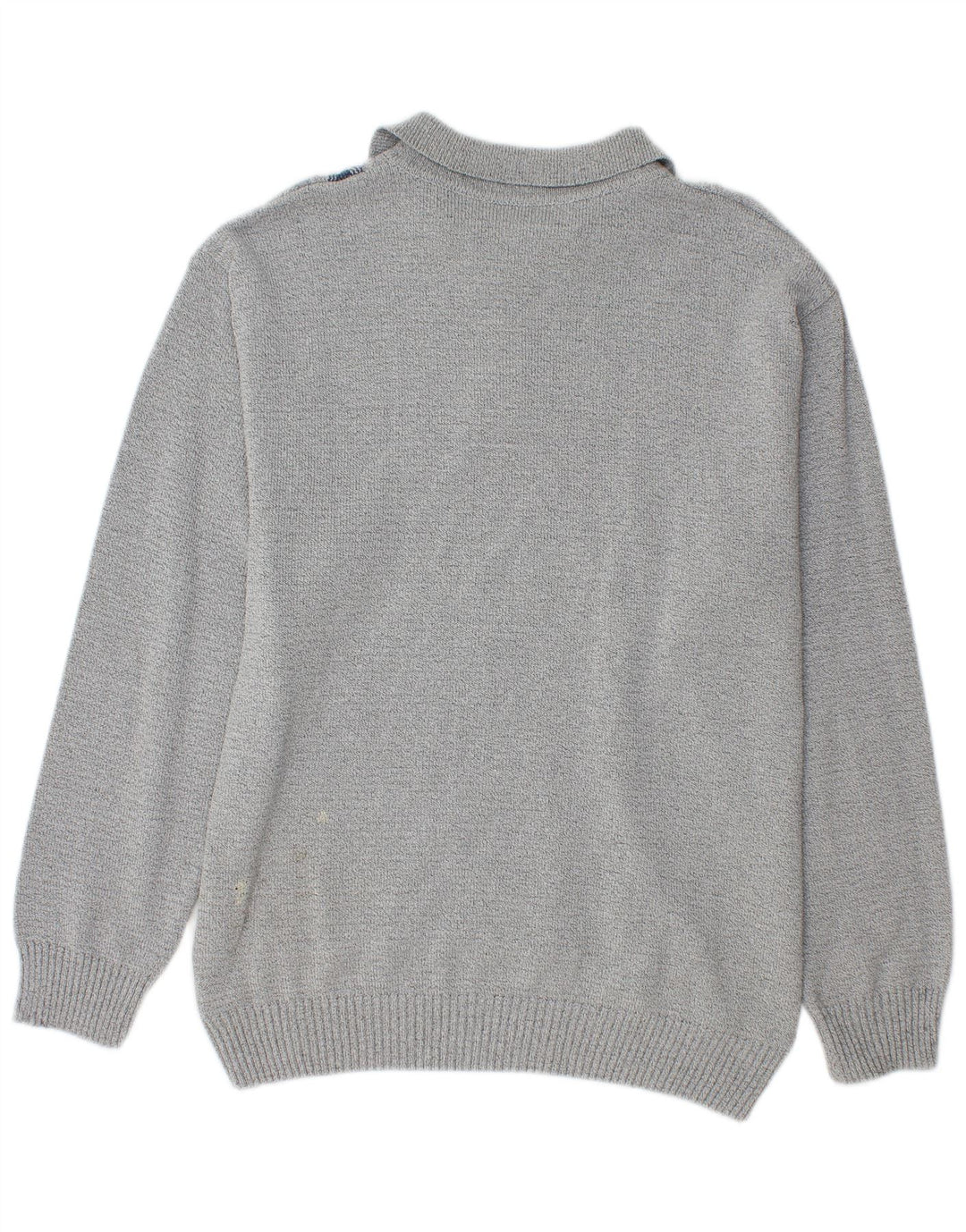 Suéter masculino vintage com gola polo e meio cinza geométrico