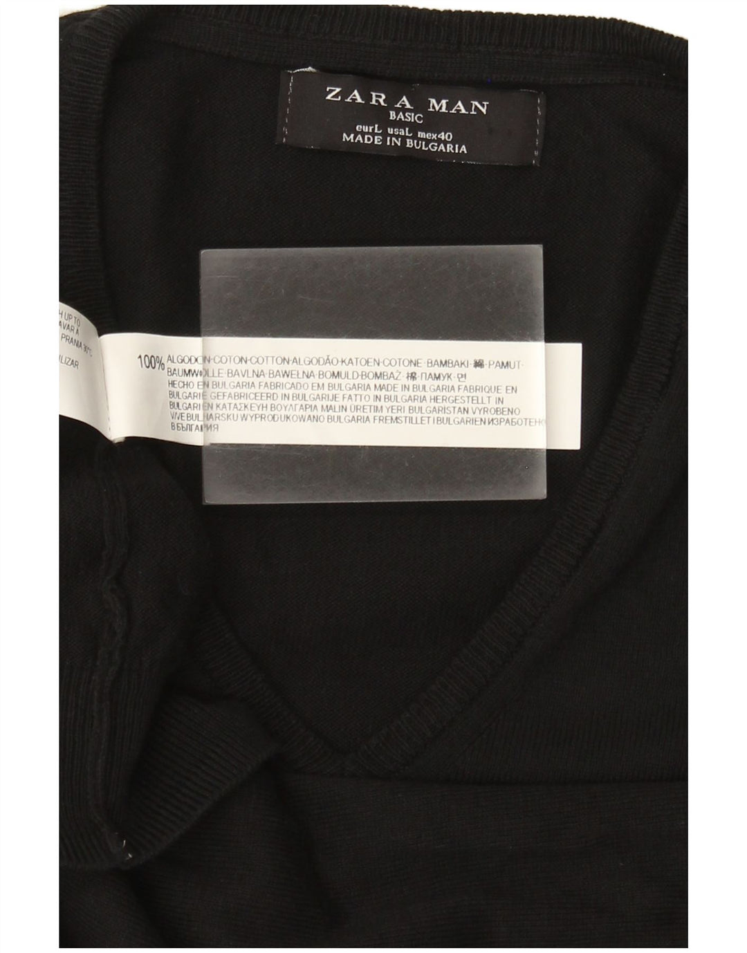 Zara Mens Basic Vest Tank Top Grande Algodão Preto