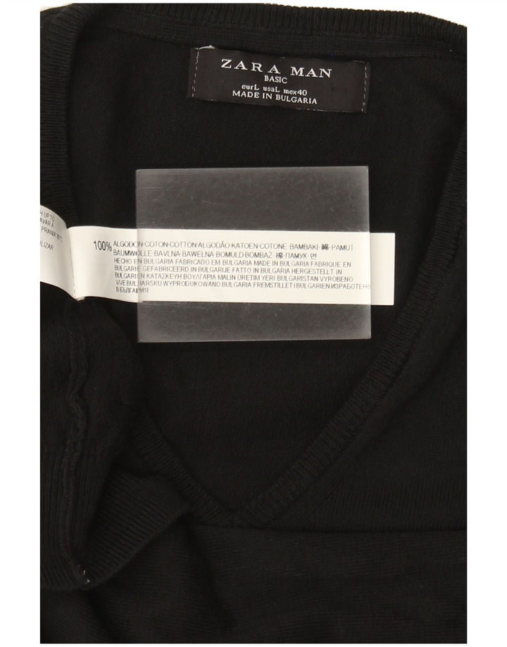 Zara Mens Basic Vest Tank Top Grande Algodão Preto