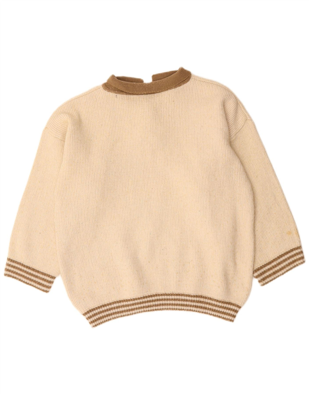 Suéter feminino VINTAGE com gola polo gráfica UK 16 grande off white