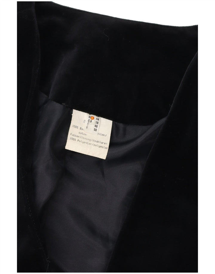 Jaqueta blazer feminina vintage de veludo com 3 botões Reino Unido 18 XL algodão preto