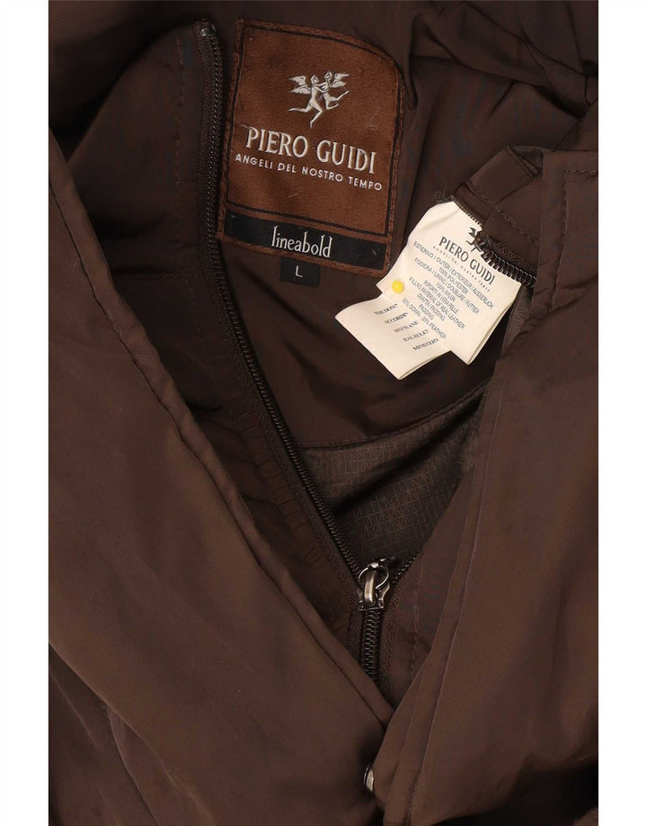 Casaco acolchoado com capuz masculino Piero Guidi UK 40 grande poliéster marrom