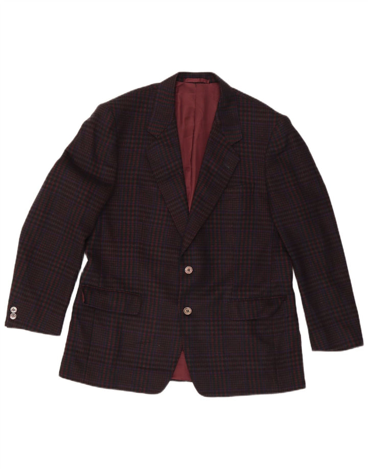 Jaqueta blazer masculina vintage de 2 botões Reino Unido 38 lã xadrez marrom médio