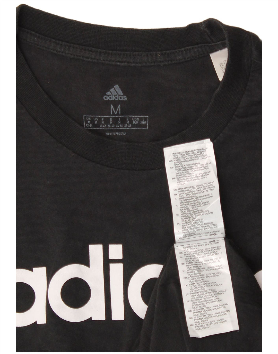 Camiseta feminina ADIDAS com estampa gráfica UK 12/14 médio algodão preto