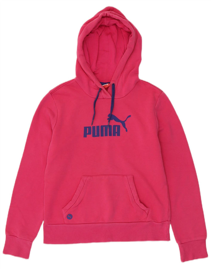 PUMA feminino gráfico moletom com capuz UK 12 médio algodão rosa