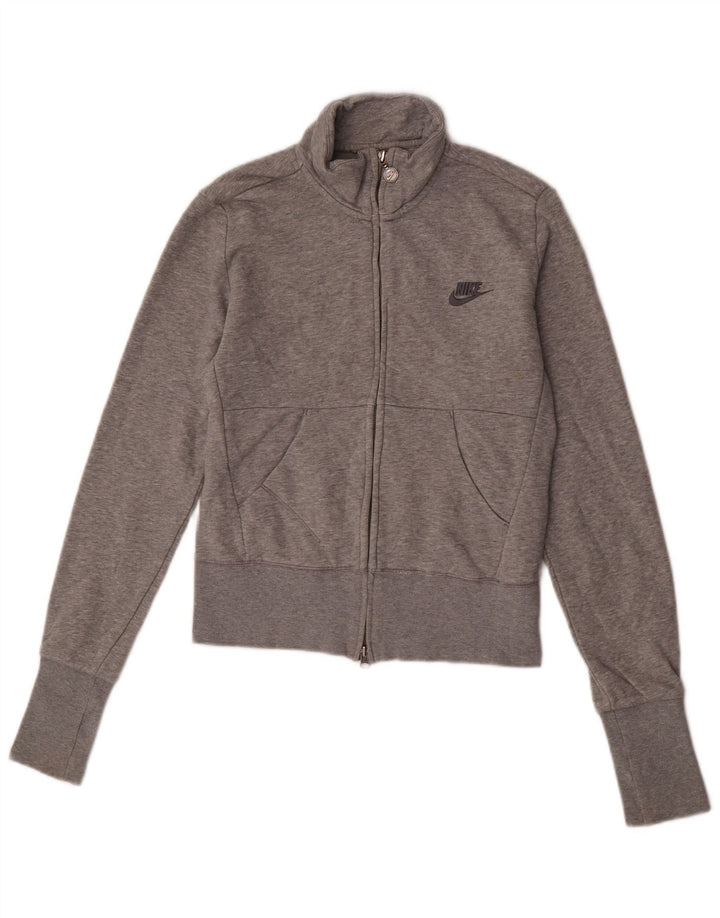 Nike Womens Tracksuit Top Jacket UK 10/12 Médio Cinza Flecked Algodão