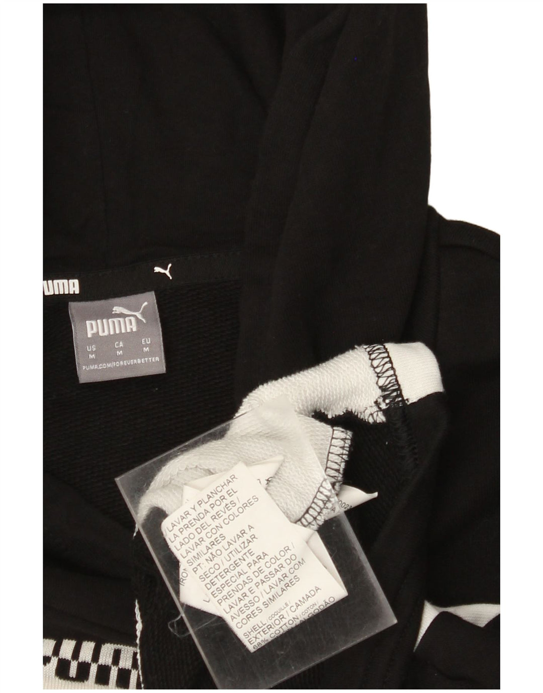 Suéter PUMA feminino oversized crop com capuz UK 14 médio preto colorblock