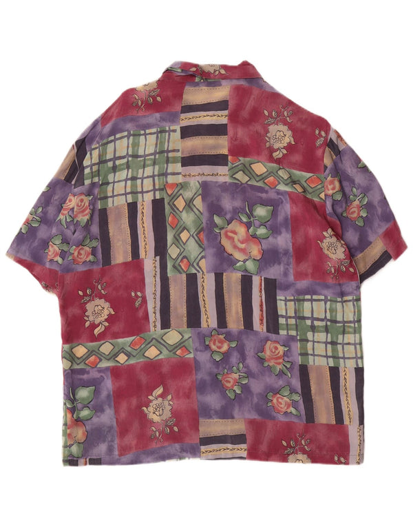 Blusa feminina vintage de manga curta UK 14 média multicolorida