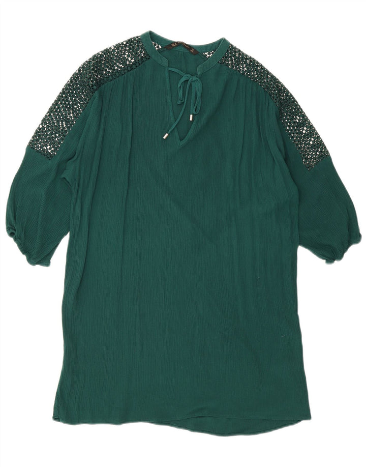 Vestido feminino Zara Shift UK 14 viscose verde médio