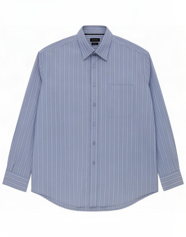 Camisa masculina Pierre Cardin tamanho 41 16 grande algodão listrado azul