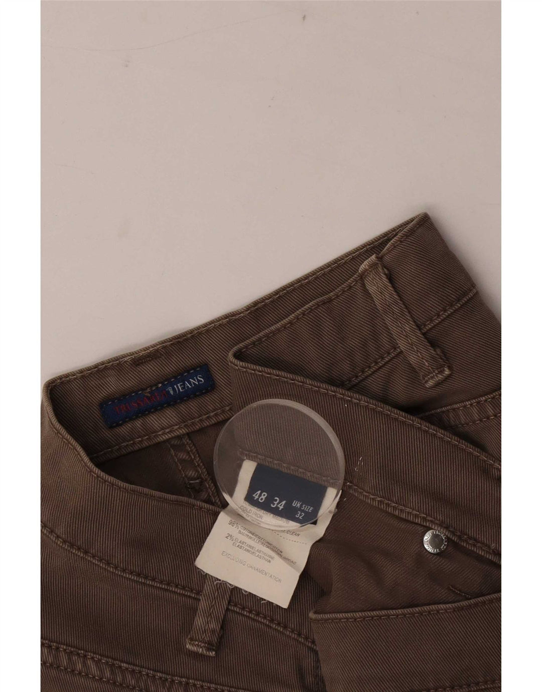 Trussardi Calça jeans reta masculina W32 L33 algodão marrom
