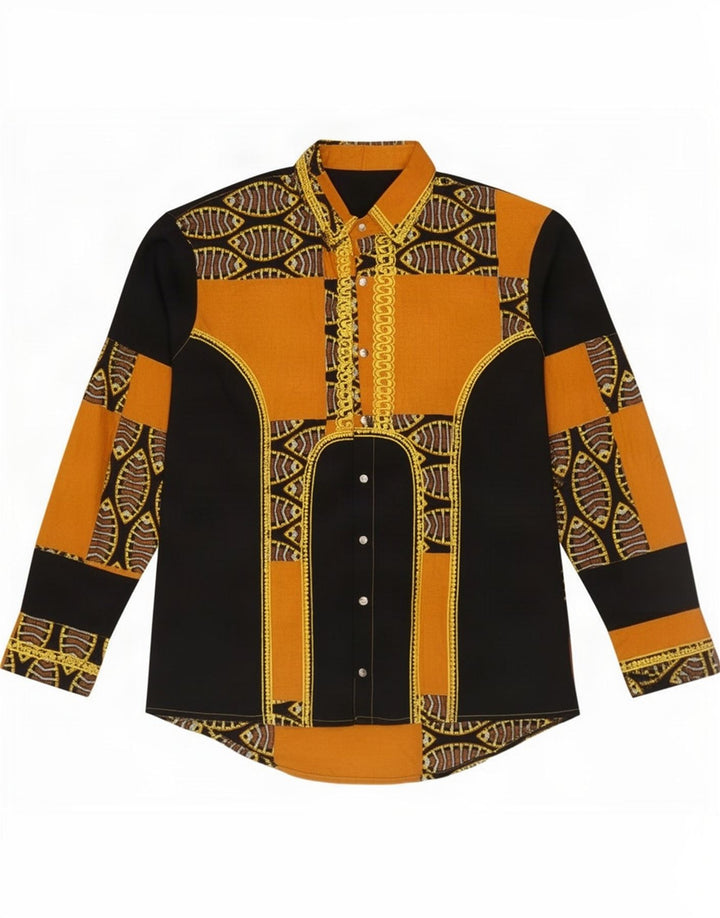 Camisa masculina vintage patchwork amarelo médio