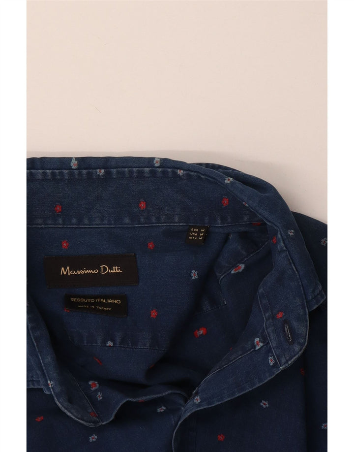 Camisa jeans masculina Massimo Dutti média azul marinho floral