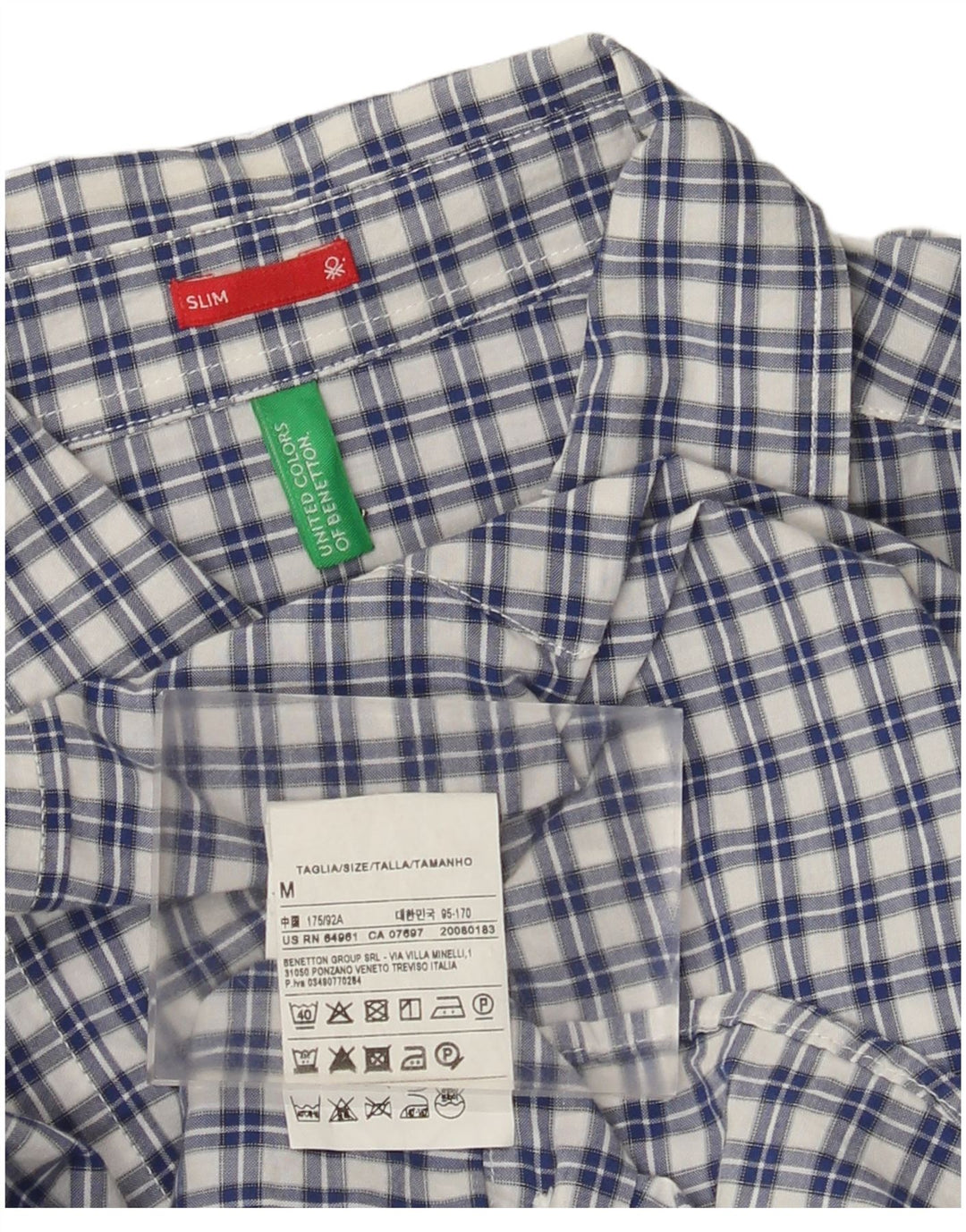 Camisa masculina Slim Benetton de algodão xadrez azul médio