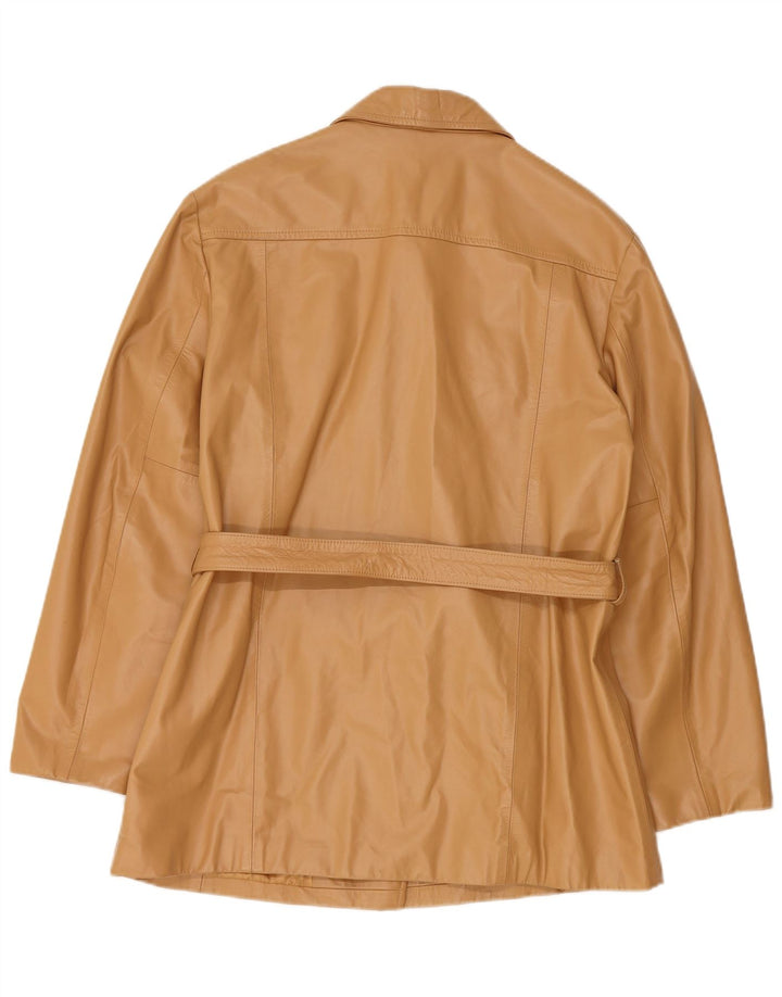Jaqueta de couro feminina Benetton UK 16 grande couro bege