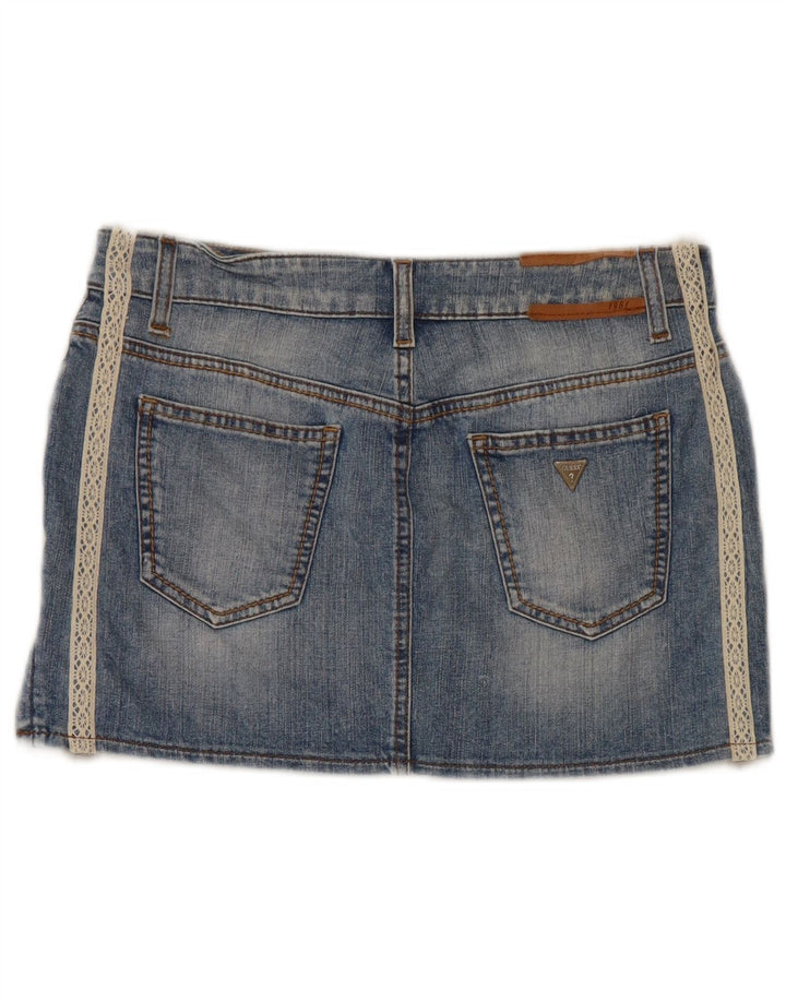 Mini saia jeans feminina Guess cintura baixa W29 algodão azul médio